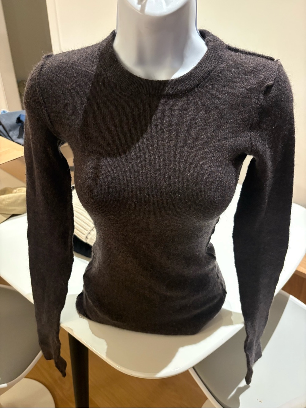 Women's Crewneck Brown inhabit XS Cashmere-Blend Sweater perfect crew neck